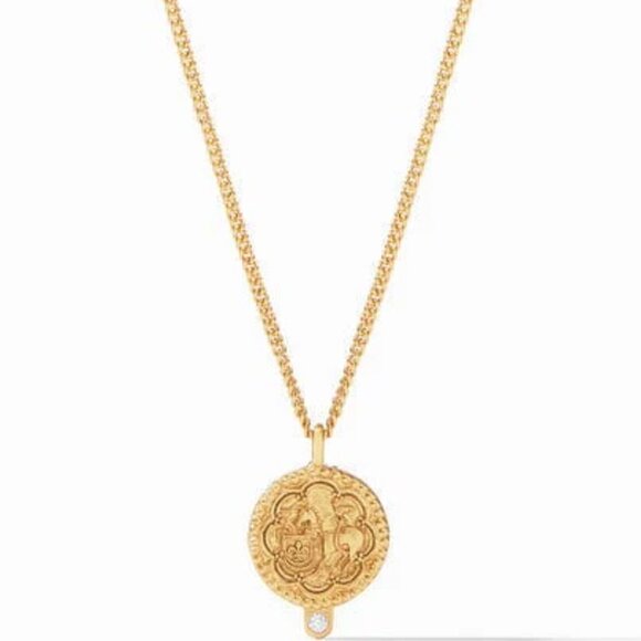 New without Tags Julie Vos Gold Trieste Coin Cubic Zirconia  Solitaire Necklace - Picture 1 of 3